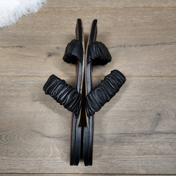 STAUD Maya Black Ruched Leather Slide Strappy Sandals - Picture 9 of 15